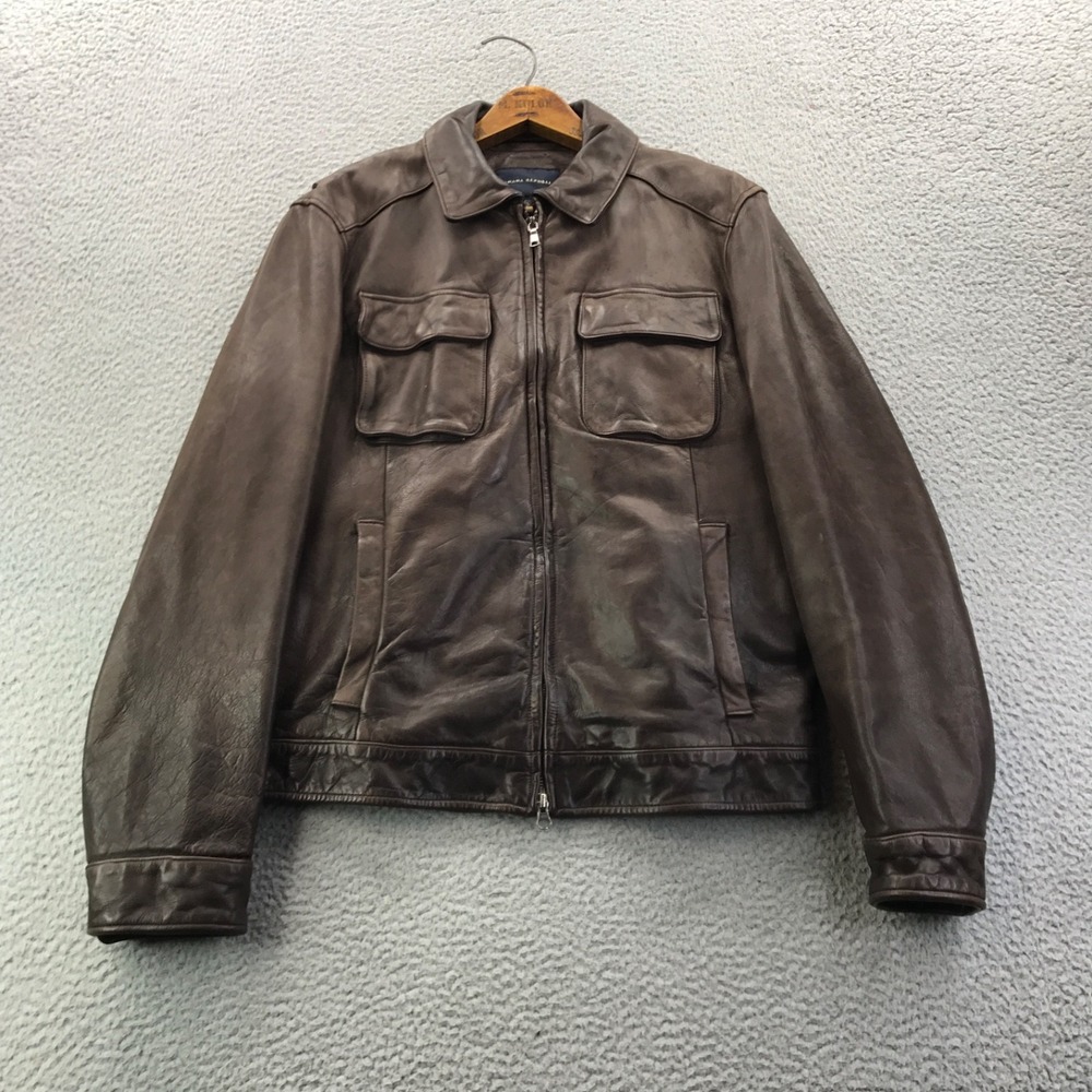 Banana Republic Jacket Men Medium Brown Genuine Leather Distressed Flap Military